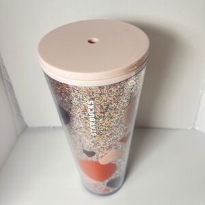 Starbucks Tumbler Glitter Confetti Hearts 24 oz Cold Cup Valentine Pink